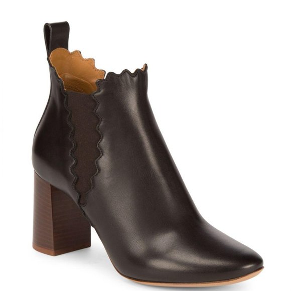 Chloe Shoes - Chloe Lauren Scallop Chelsea Booties 9 Boots Black